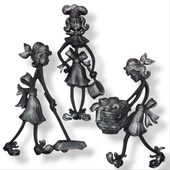Vtg MCM Sexton Wall Plaques Housekeeping Chores 1971 Metal Lot of 3 Trad Wife - Picture 1 of 9